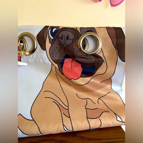 None Other - NWB Pug & Heart Black Out Curtain (1 XL PANEL) Fit Bigger Window 135x160